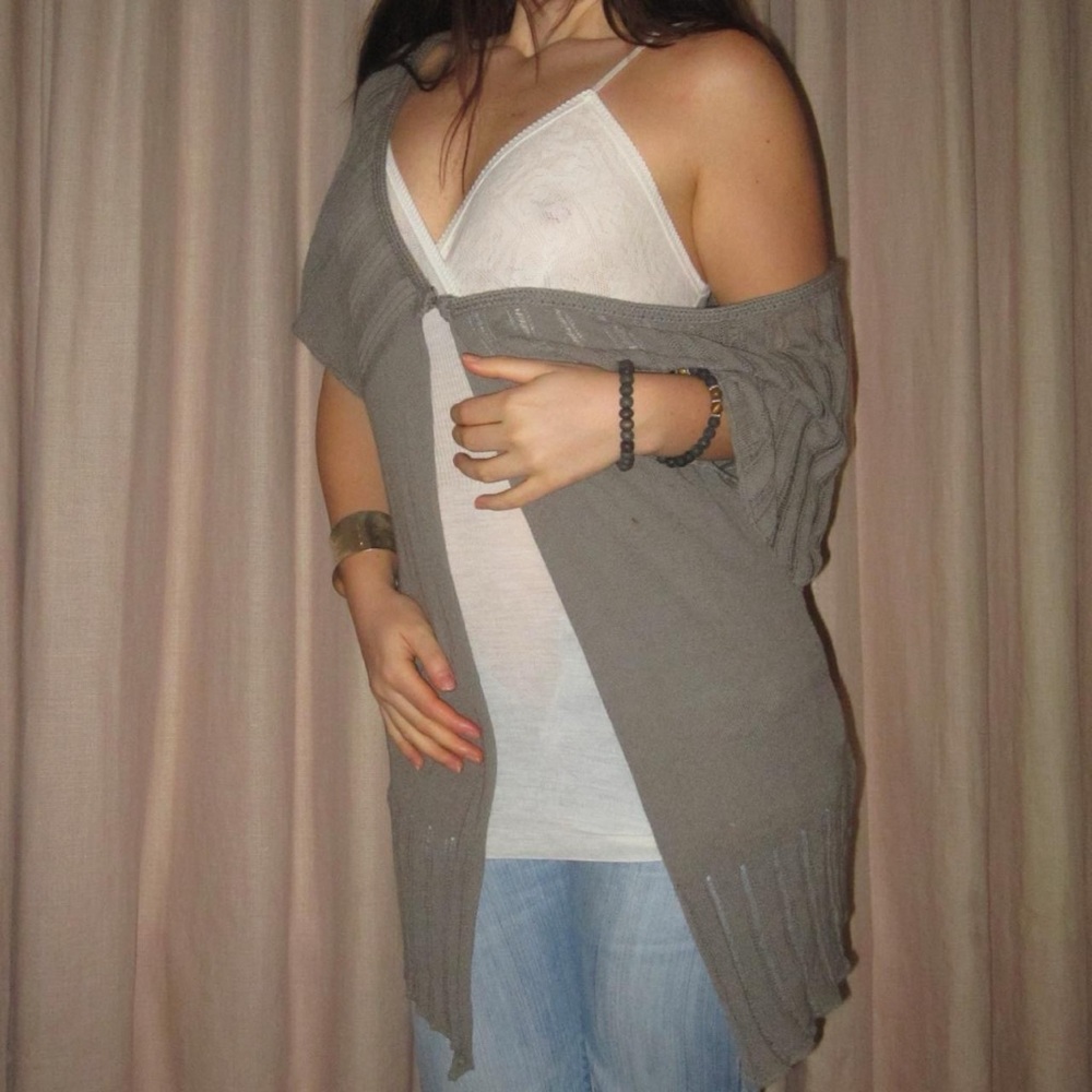 earthy Italian vintage linen blend earthy tones taupe open front cardigan